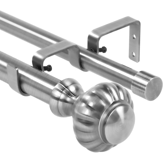 Urbanest Adjustable Double Curtain Rod Set Door Knob Manhattan Finials – 1″ Front & 3/4 Back Rod With Brushed Steel Rod, 84–120 Inches