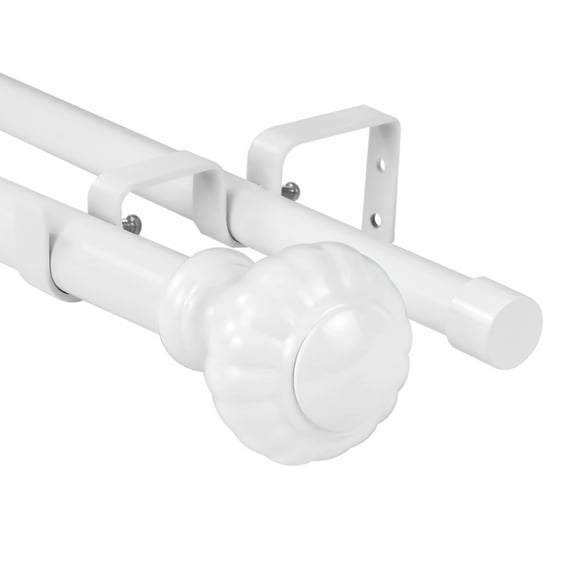 Urbanest Door Knob Manhattan 1" 3/4" Double Drapery Curtain Window Rod Set - 84" to 120", White