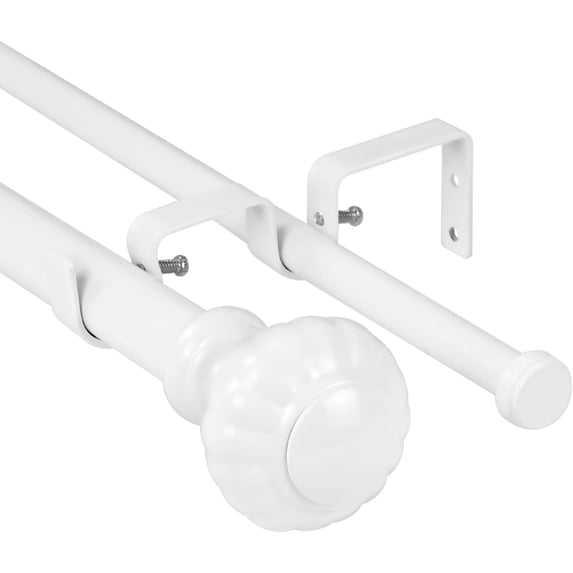 Urbanest Adjustable Double Curtain Rod Set Door Knob Manhattan Finials – 1″ Front & 5/8 Back Rod With Glossy White Rod, 48–84 Inches