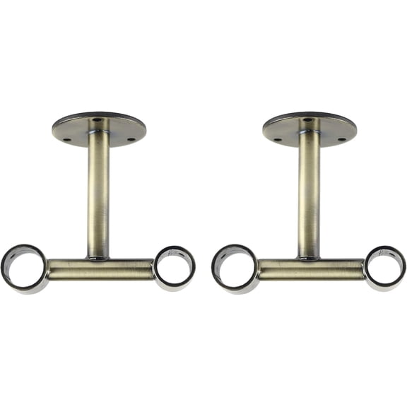Urbanest Double Ceiling-Wall Curtain Rod Bracket – Fits 1-Inch Front Rod & 3/4-Inch Back Rod – Antique Brass - 2 Pieces