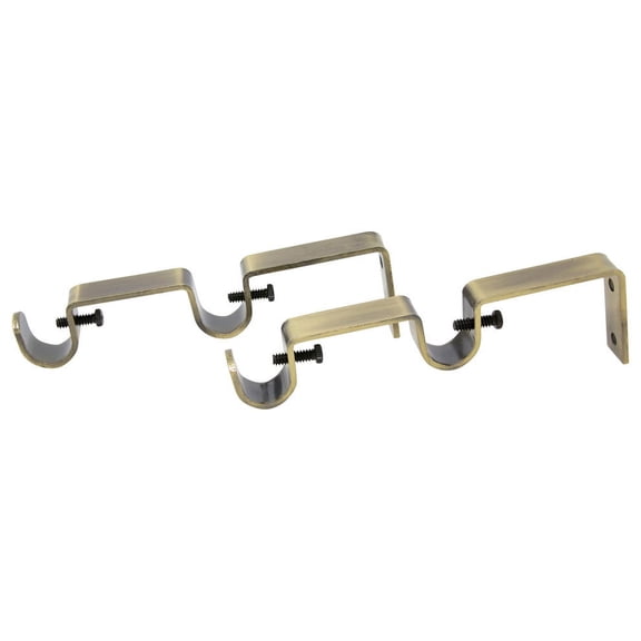 Urbanest Double Curtain Rod Bracket, 1/2" and 5/8" Rods, Antique Brass, Set of 2