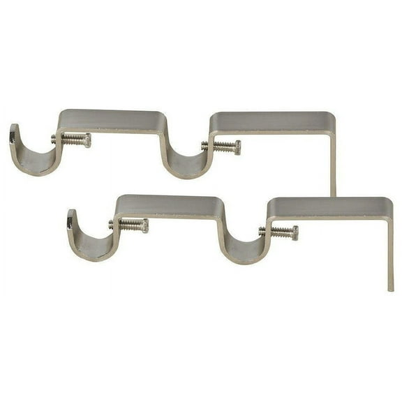 Urbanest Double Curtain Rod Bracket, 1/2" and 5/8" Rods, Brushed Steel, Set of 2