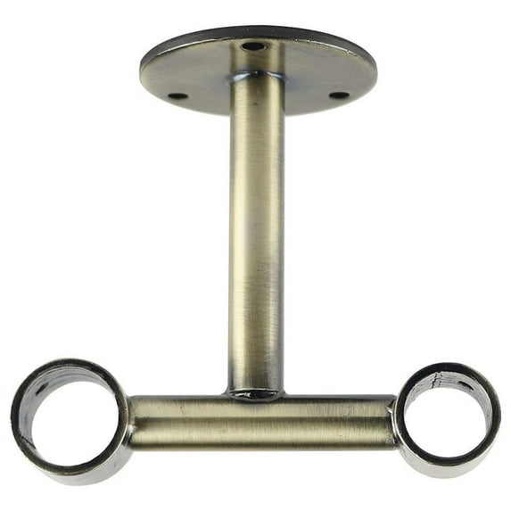 Urbanest Double Curtain Rod Bracket – Non-Adjustable Ceiling Mount Drapery Hardware for 3/4" and 5/8" Curtain Rods, Heavy-Duty Metal, Antique Brass