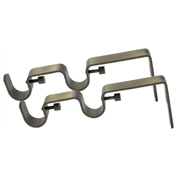 Urbanest Double Curtain Rod Bracket – Non-Adjustable Wall Mount Drapery Hardware for 3/4" and 5/8" Curtain Rods, Heavy-Duty Metal, Antique Brass, 2 Pieces