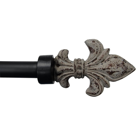Urbanest Adjustable Single Curtain Rod Set with Fluer De Lis Finials – 3/4-Inch Diameter, With Black Rod, 28–48 Inches