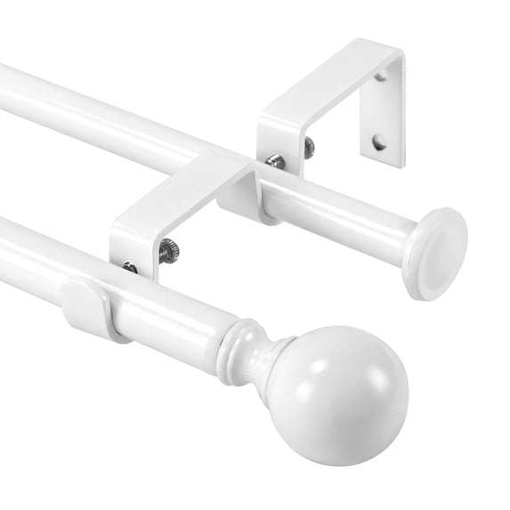 Urbanest Adjustable Double Curtain Rod Set Metal with Decorative Ball Finials, Heavy-Duty, 84"-120", Glossy White