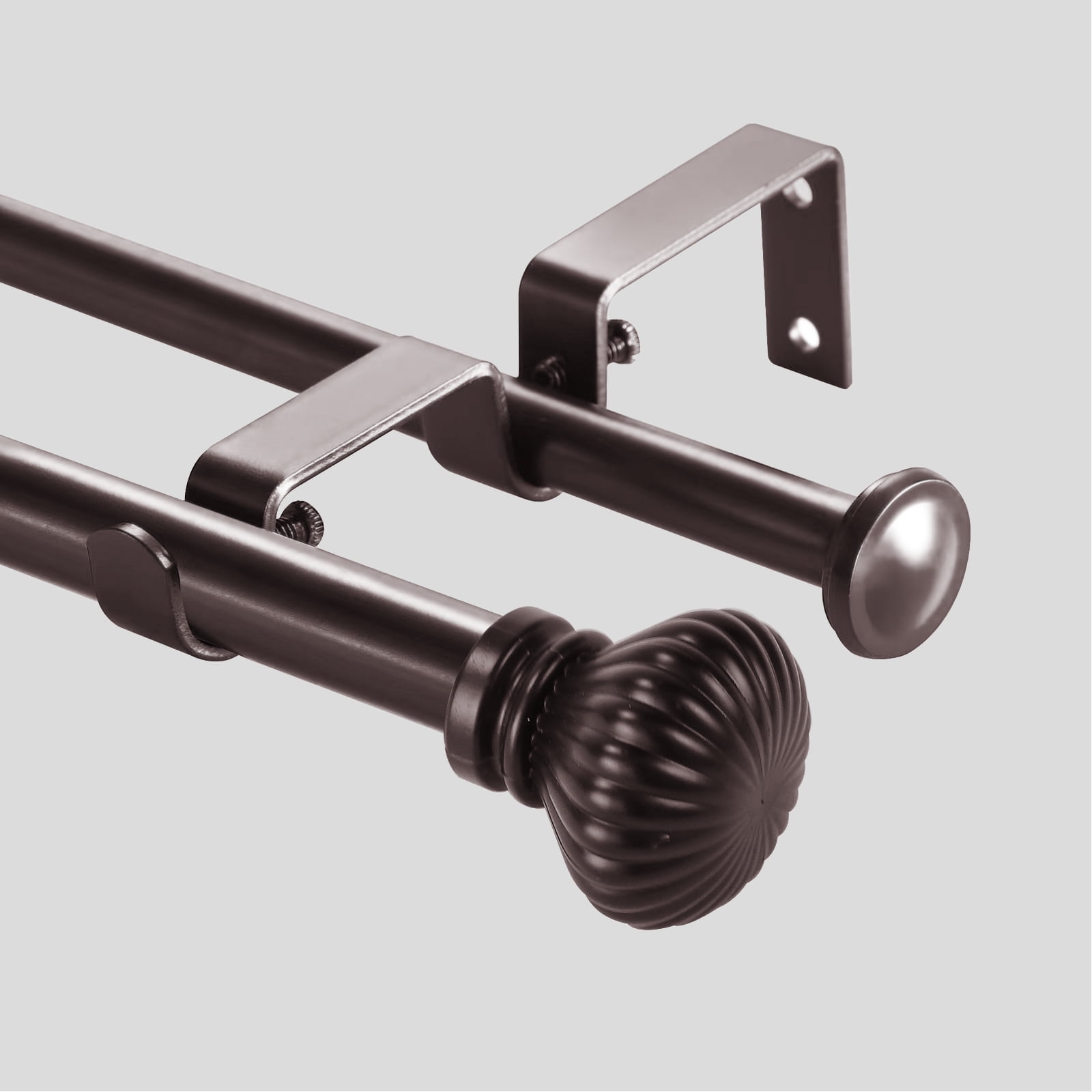 Urbanest Bronze Fluted Ball Double Curtain Rod Set, 5/8", 84"-120