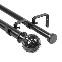 Urbanest Fluted Ball Flat Button 1" 3/4" Double Drapery Curtain Window Rod Set - 28" to 48", Black