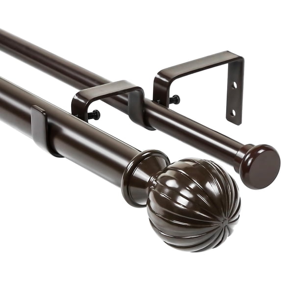 Urbanest Adjustable Double Curtain Rod Set Fluted Ball Flat Button Finials – 1″ Front & 5/8″ Back Rod With Bronze Rod, 48–84 Inches