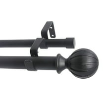 Urbanest Fluted Ball Manhattan 1" 3/4" Double Drapery Curtain Window Rod Set - 28" to 48", Black