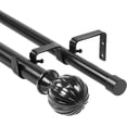 thumbnail image 1 of Urbanest Adjustable Double Curtain Rod Set Fluted Ball Manhattan Finials – 1″ Front & 3/4″ Back Rod With Black Rod, 28–48 Inches, 1 of 6