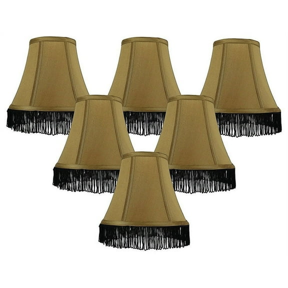 Urbanest Gold With Black Fringe Silk Bell Chandelier Lamp Shade, 3x6x5", Set of 6