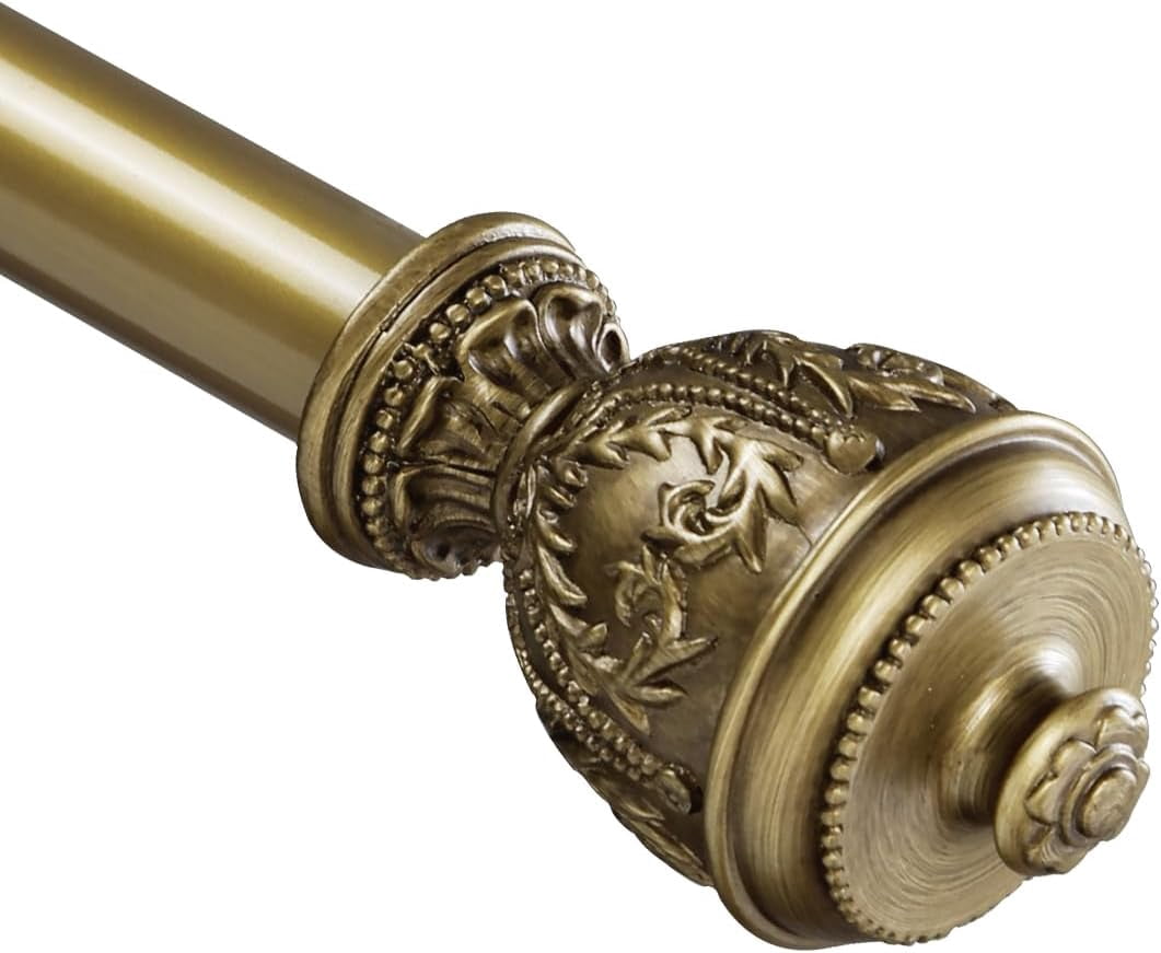 Urbanest Adjustable Single Curtain Rod Set Grecian Urn Finials – 1 - Inch Diameter, With Renaissance Gold Rod, 48–84 Inches