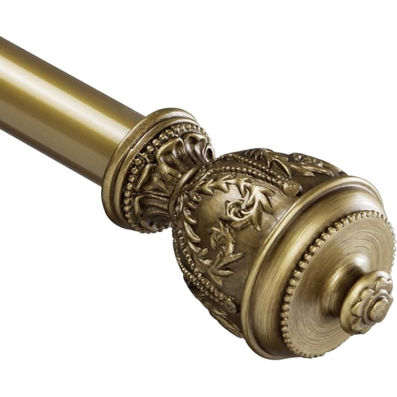 Urbanest Adjustable Single Curtain Rod Set Grecian Urn Finials – 1 - Inch Diameter, With Renaissance Gold Rod, 48–84 Inches