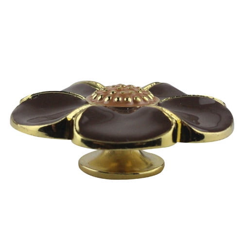 Handpainted Brown and Gold Flower Novelty Knob