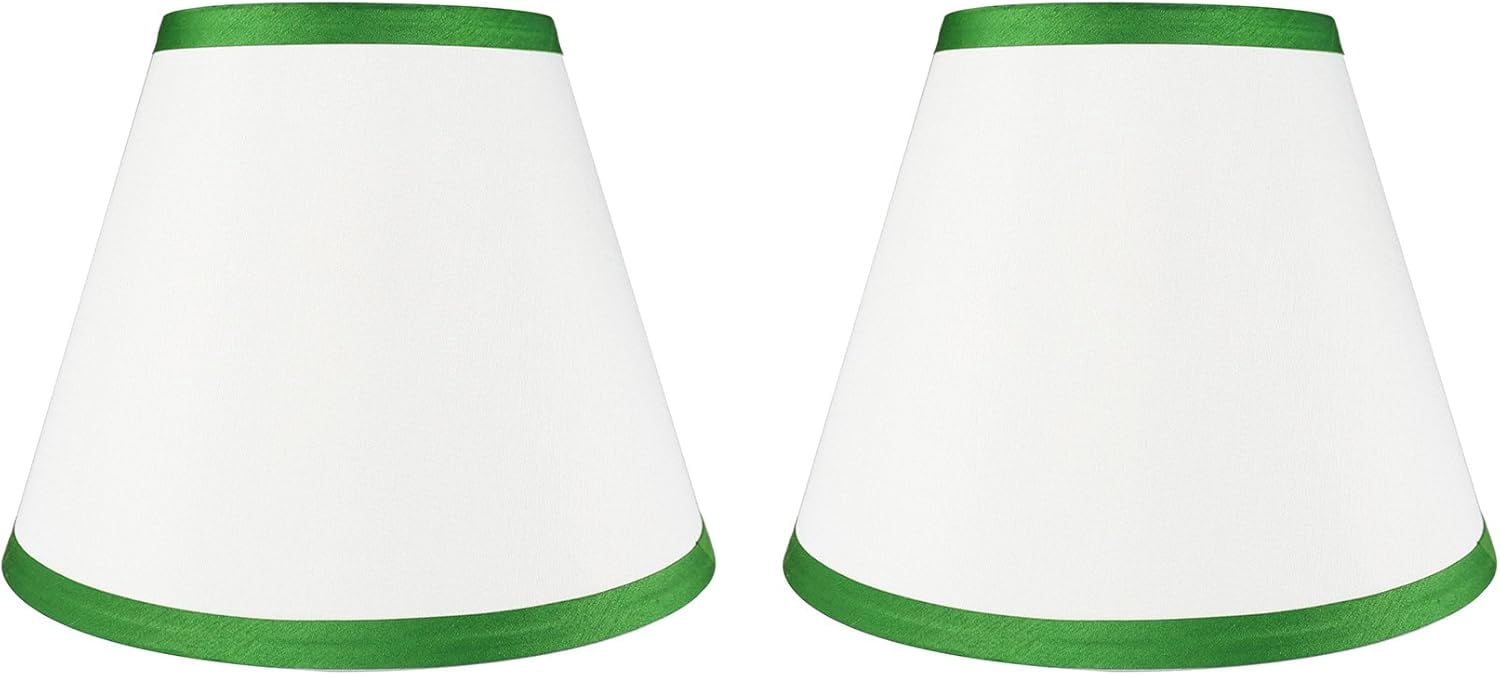 Urbanest Hardback Faux Silk Coolie Lamp Shade – 5" Top x 9" Bottom x 7" Slant Height – Off White With Green Trim Coolie Lamp Shade - 2 Pieces