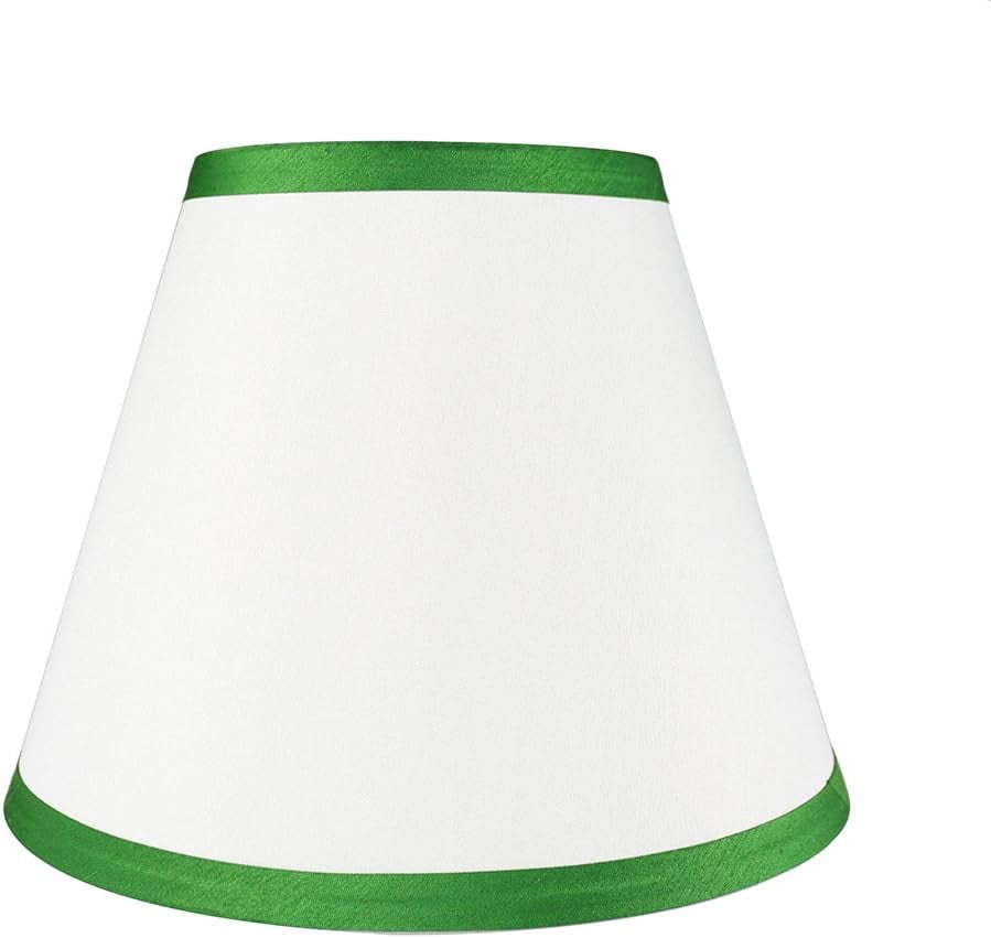 Urbanest Hardback Faux Silk Coolie Lamp Shade – 5" Top x 9" Bottom x 7" Slant Height – Off White With Green Trim Coolie Lamp Shade - 1 Piece