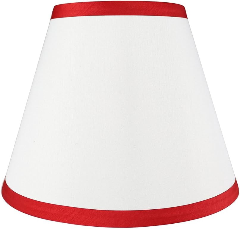 Urbanest Hardback Faux Silk Coolie Lamp Shade – 5" Top x 9" Bottom x 7" Slant Height – Off White With Red Trim Coolie Lamp Shade - 1 Piece
