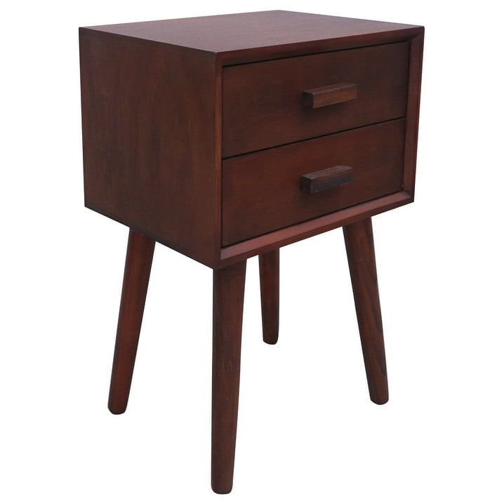 Light Walnut Wood and Metal Two Drawer Side Table
