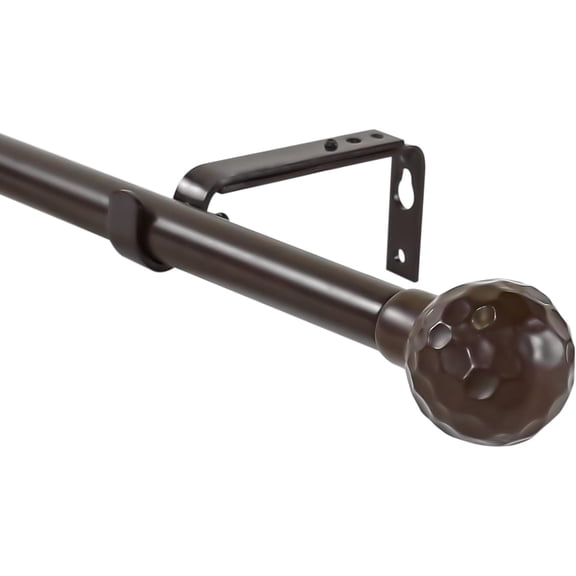 Urbanest Adjustable Single Curtain Rod Set Hammered Ball Finials – 3/4-Inch Diameter, With Bronze Rod, 28–48 Inches