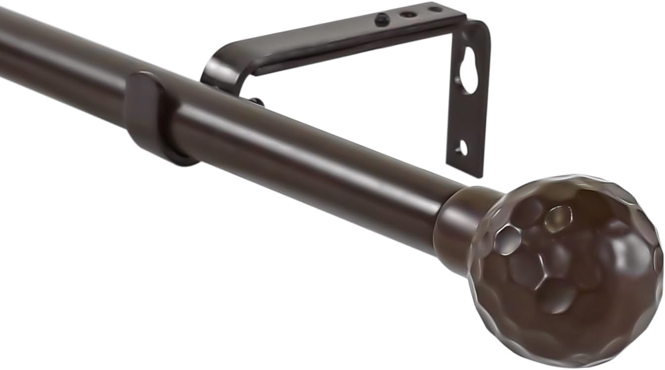 Urbanest Adjustable Single Curtain Rod Set Hammered Ball Finials – 3/4-Inch Diameter, With Bronze Rod, 48–84 Inches