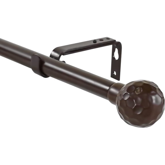 Urbanest Adjustable Single Curtain Rod Set Hammered Ball Finials – 3/4-Inch Diameter, With Bronze Rod, 48–84 Inches