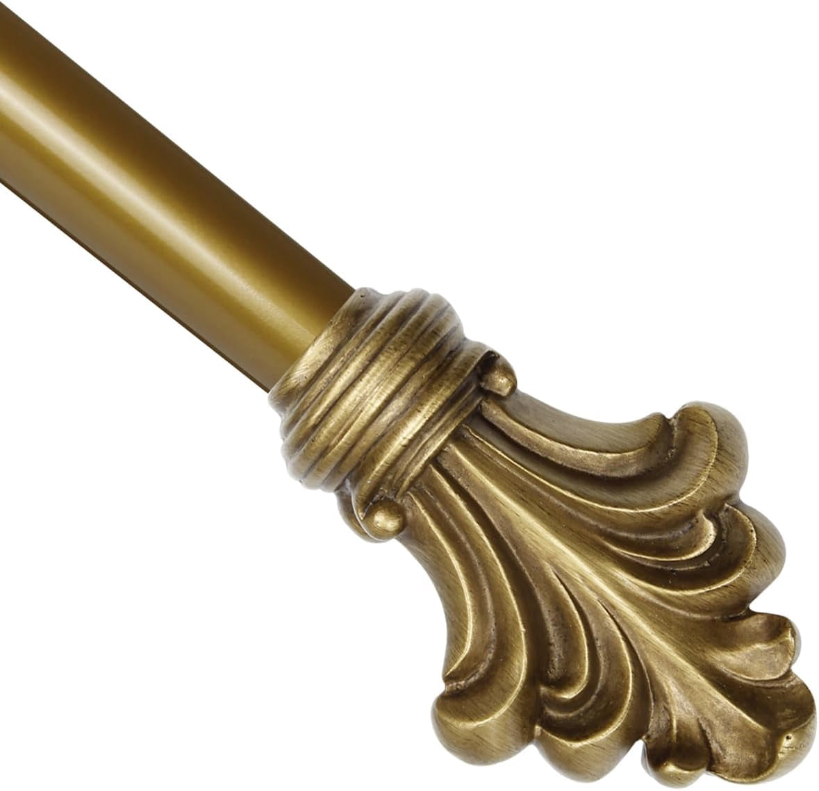Urbanest Adjustable Single Curtain Rod Set with Leaf Finials – 3/4-Inch Diameter, With Renaissance Gold Rod, 48–84 Inches