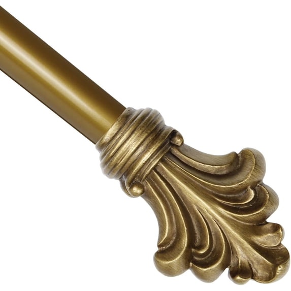 Urbanest Adjustable Single Curtain Rod Set with Leaf Finials – 3/4-Inch Diameter, With Renaissance Gold Rod, 48–84 Inches