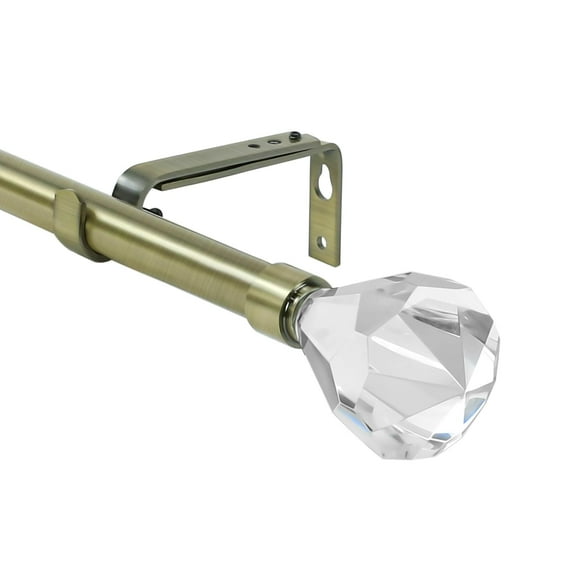 Urbanest Real Crystal Diamond-cut Elegant Designer Curtain Rod – Solid Metal Rod with Genuine Crystal Finials – 3/4" Adjustable , Heavy-Duty, Decorative, Sparkling Design, 84" to 120", Antique Brass