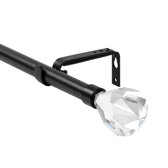 Urbanest Real Crystal Diamond-cut Elegant Designer Curtain Rod – Solid Metal Rod with Genuine Crystal Finials – 3/4" Adjustable , Heavy-Duty, Decorative, Sparkling Design, 48" to 84", Matte Black
