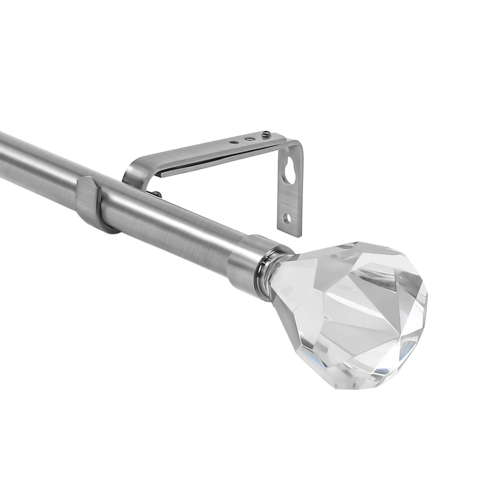 Urbanest Real Crystal Diamond-cut Elegant Designer Curtain Rod – Solid Metal Rod with Genuine Crystal Finials – 3/4" Adjustable , Heavy-Duty, Decorative, Sparkling Design, 28" to 48", Nickel