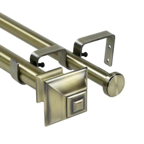 Urbanest Pila Flat Button 1" 3/4" Double Drapery Curtain Window Rod Set - 28" to 48", Antique Brass