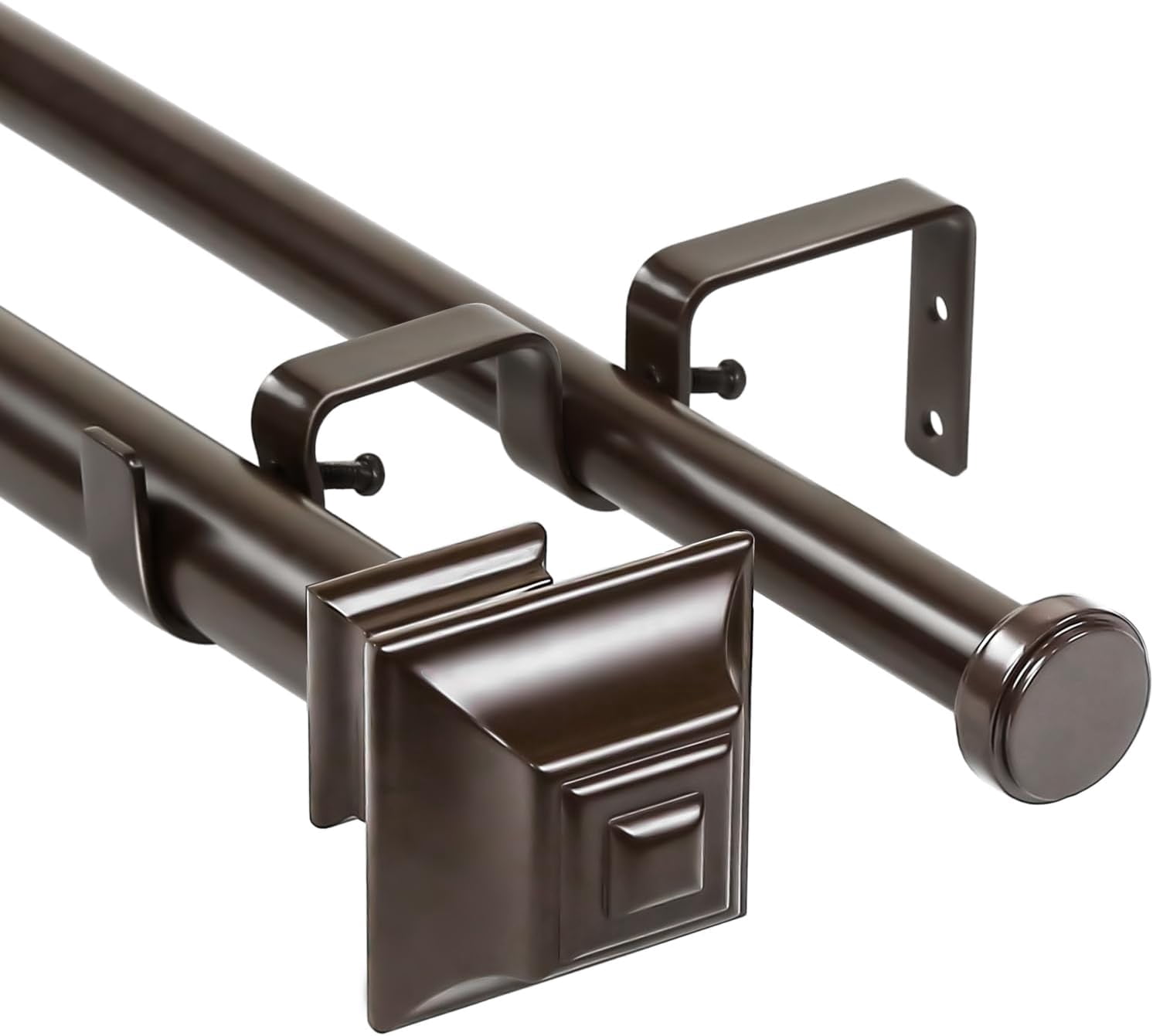Urbanest Adjustable Double Curtain Rod Set Pila Flat Button Finials – 1″ Front & 3/4″ Back Rod With Bronze Rod, 28–48 Inches
