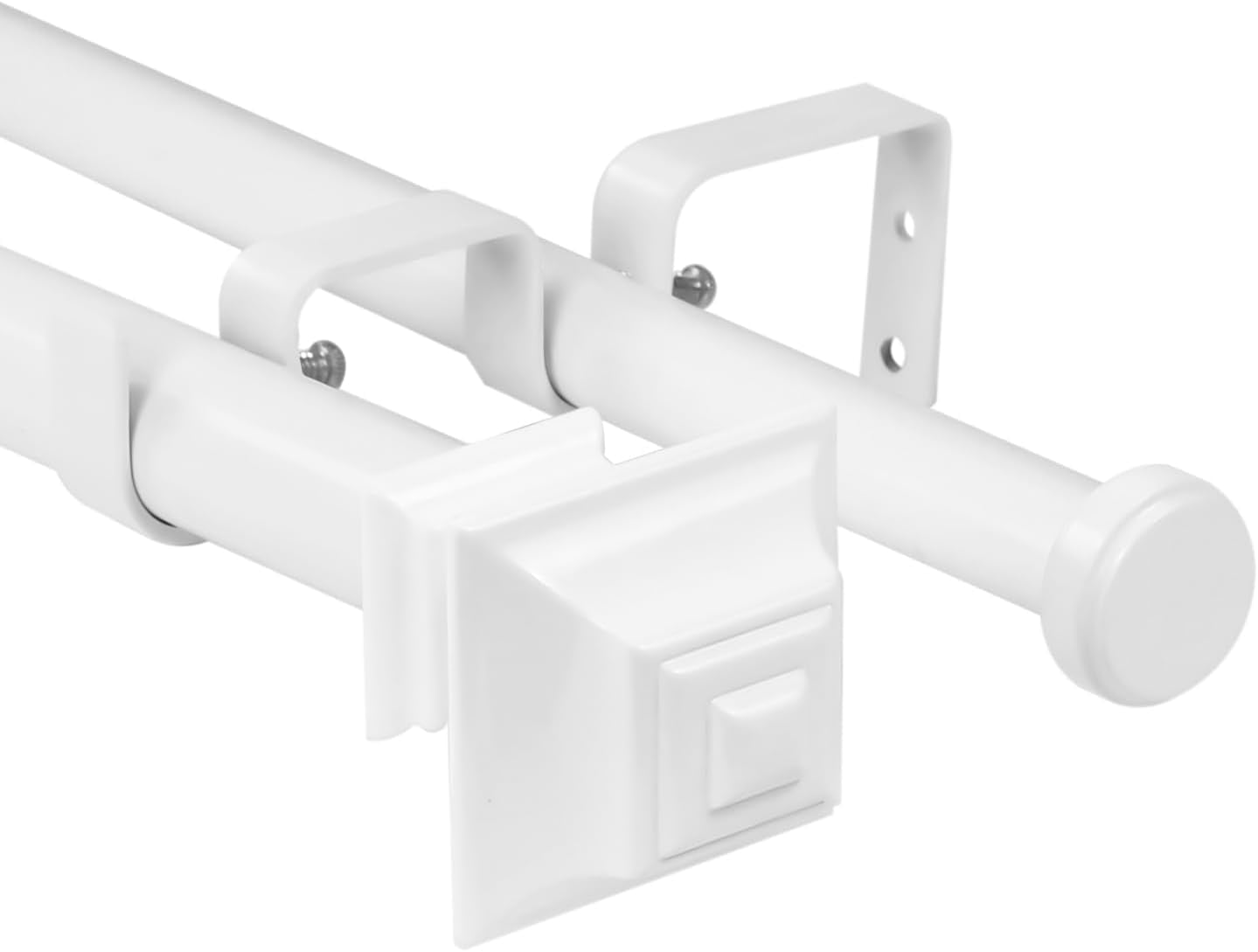 Urbanest Adjustable Double Curtain Rod Set Pila Flat Button Finials – 1″ Front & 3/4″ Back Rod With Glossy White Rod, 28–48 Inches