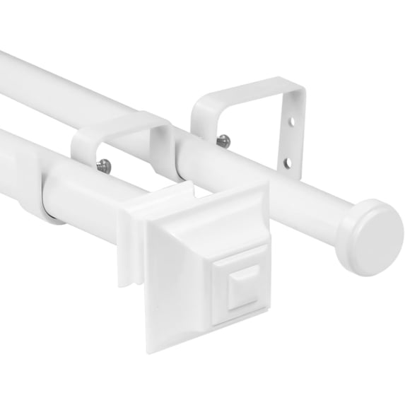 Urbanest Adjustable Double Curtain Rod Set Pila Flat Button Finials – 1″ Front & 3/4″ Back Rod With Glossy White Rod, 28–48 Inches