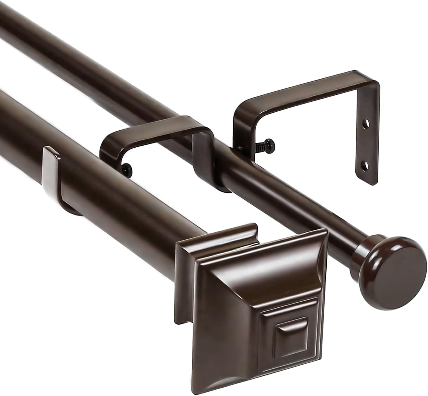 Urbanest Adjustable Double Curtain Rod Set Pila Flat Button Finials – 1″ Front & 5/8″ Back Rod With Bronze Rod, 28–48 Inches