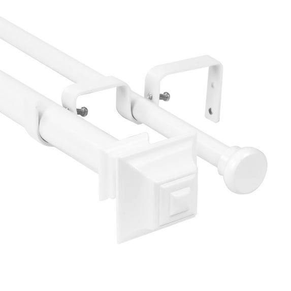 Urbanest Pila Flat Button 1" 5/8" Double Drapery Curtain Window Rod Set - 48" to 84", White