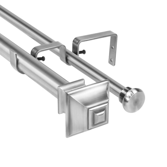 Urbanest Pila Flat Button 1" 5/8" Double Drapery Curtain Window Rod Set - 84" to 120", Brushed Steel