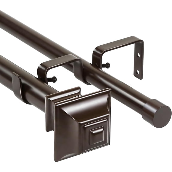 Urbanest Adjustable Double Curtain Rod Set Pila Manhattan Finials – 1″ Front & 3/4″ Back Rod With Bronze Rod, 48–84 Inches