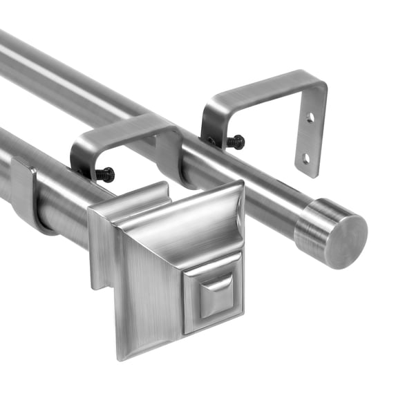 Urbanest Pila Manhattan 1" 3/4" Double Drapery Curtain Window Rod Set - 48" to 84", Brushed Steel