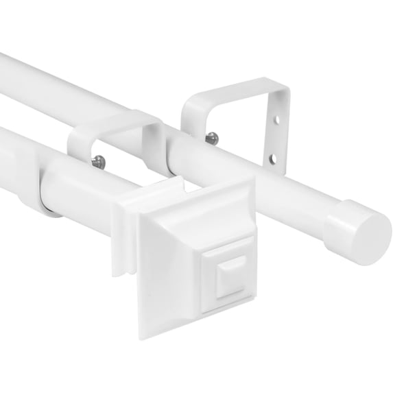 Urbanest Adjustable Double Curtain Rod Set Pila Manhattan Finials – 1″ Front & 3/4″ Back Rod With Glossy White Rod, 84–120 Inches