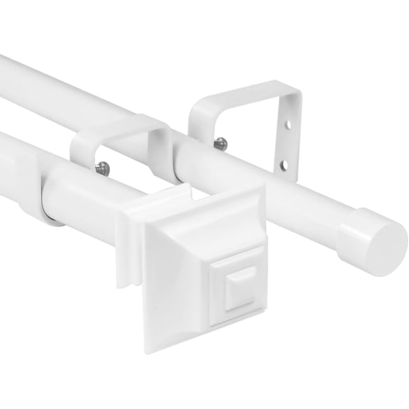Urbanest Adjustable Double Curtain Rod Set Pila Manhattan Finials – 1″ Front & 3/4″ Back Rod With Glossy White Rod, 84–120 Inches