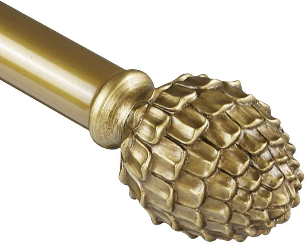 Urbanest Adjustable Single Curtain Rod Set with Pinapple Finials – 3/4-Inch Diameter, With Renaissance Gold Rod, 48–84 Inches