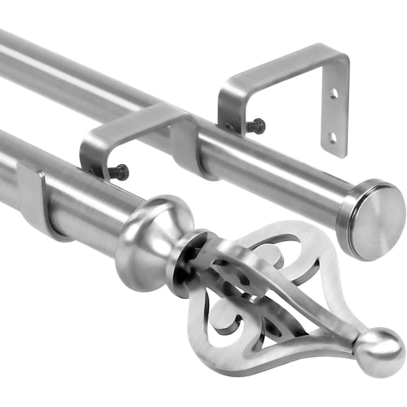 Urbanest Adjustable Double Curtain Rod Set Portia Flat Button Finials – 1″ Front & 3/4″ Back Rod With Brushed Steel Rod, 28–48 Inches
