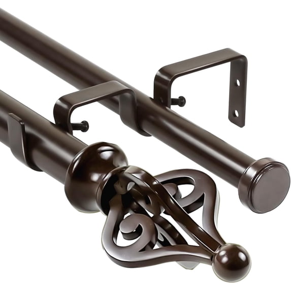 Urbanest Adjustable Double Curtain Rod Set Portia Flat Button Finials – 1″ Front & 3/4″ Back Rod With Bronze Rod, 48–84 Inches