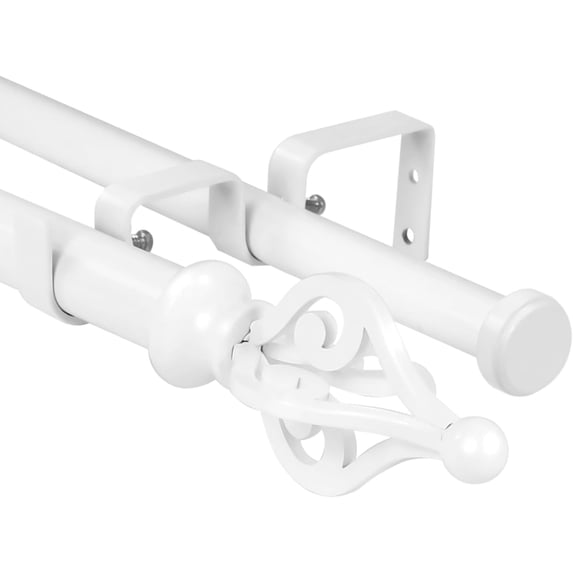 Urbanest Adjustable Double Curtain Rod Set Portia Flat Button Finials – 1″ Front & 3/4″ Back Rod With Glossy White Rod, 48–84 Inches