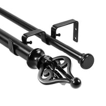 Urbanest Portia Flat Button 1" 5/8" Double Drapery Curtain Window Rod Set - 28" to 48", Black