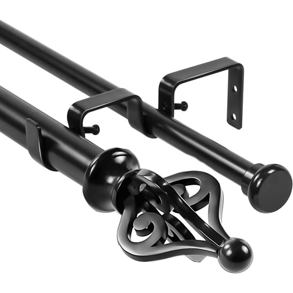 Urbanest Adjustable Double Curtain Rod Set Portia Flat Button Finials – 1″ Front & 5/8″ Back Rod With Black Rod, 48–84 Inches