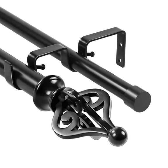 Urbanest Portia Manhattan 1" 3/4" Double Drapery Curtain Window Rod Set - 28" to 48", Black