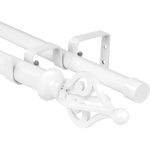 Urbanest Adjustable Double Curtain Rod Set Portia Manhattan Finials – 1″ Front & 3/4″ Back Rod With Glossy White Rod, 48–84 Inches